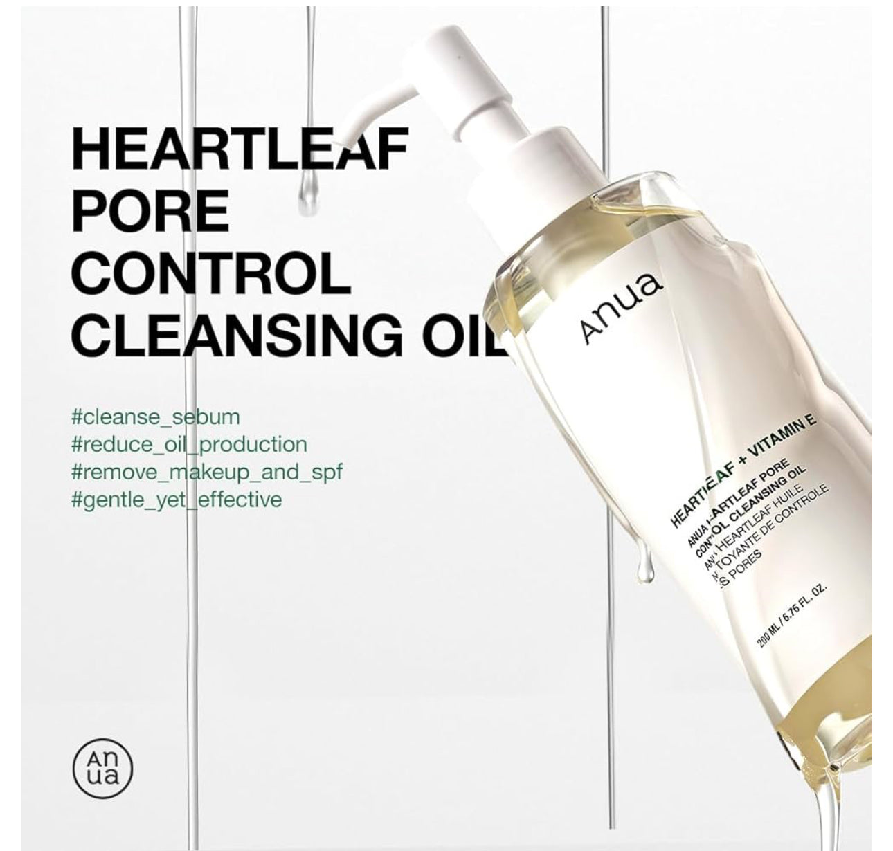 Anua Heartleaf Pore Control Cleansing Oil, Oil Cleanser for Face, Makeup Blackhead Remover, Korean Skin Care