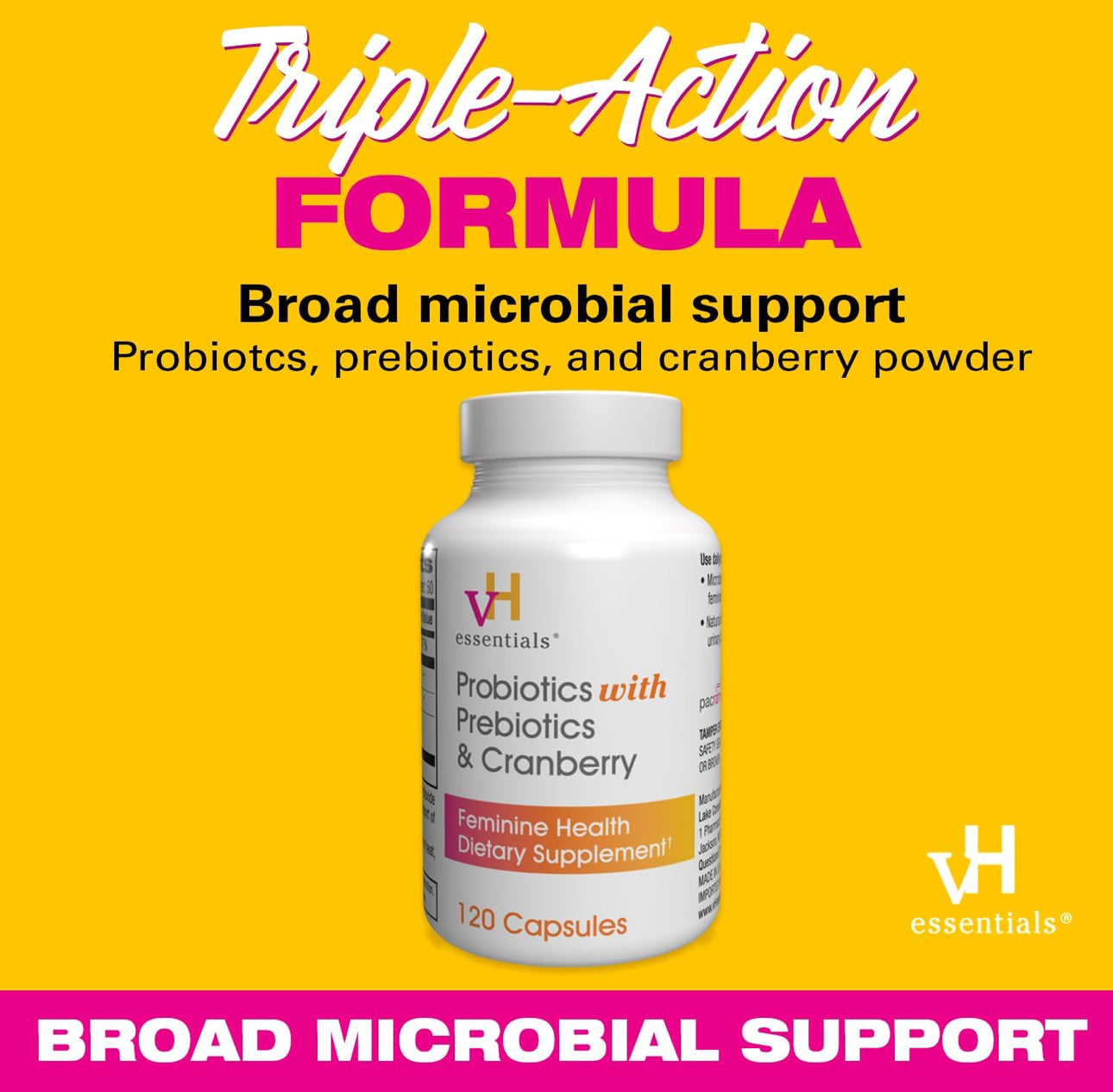 vH essentials Probiotics with Prebiotics and Cranberry Feminine Health Supplements (60 Capsules)