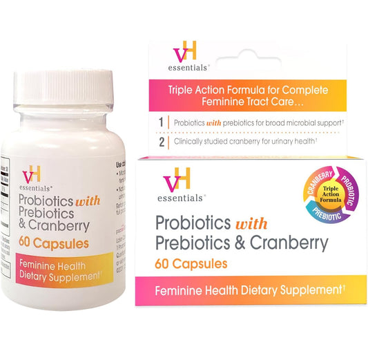 vH essentials Probiotics with Prebiotics and Cranberry Feminine Health Supplements (60 Capsules)