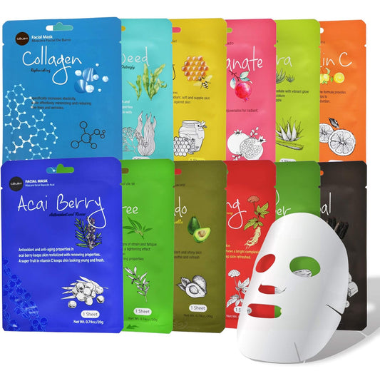 Celavi Essence Facial Sheet Face Mask Variety Set Classic Authentic Korean Moisturizing Skincare