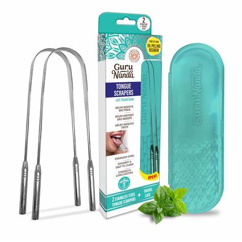 GuruNanda Tongue Scraper for Adults (2 Pack) with Travel Case