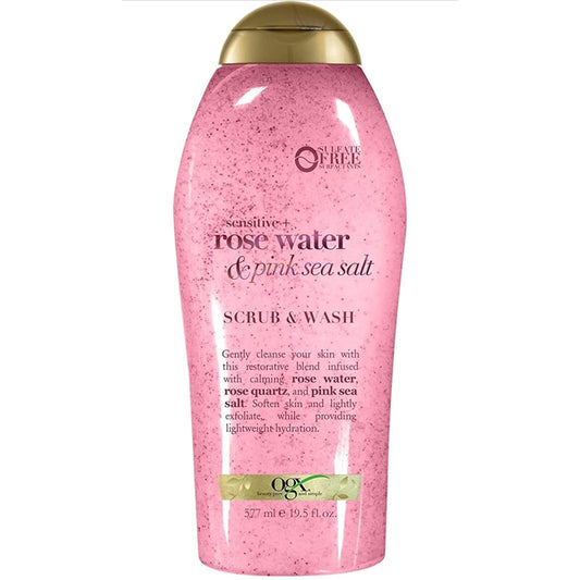 OGX Sensitive + Pink Sea Salt & Rosewater Sulfate-Free Soothing Body Scrub
